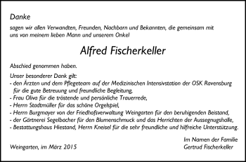 Anzeige von Alfred Fischerkeller von Schwäbische Zeitung