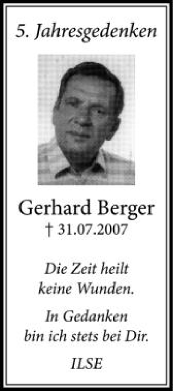 Anzeige von Gerhard Berger von Schwäbische Zeitung