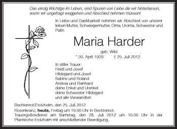 Anzeige von Maria Harder von Schwäbische Zeitung