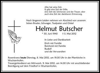 Anzeige von Helmut Butscher von Schwäbische Zeitung