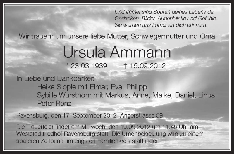 Traueranzeigen Von Ursula Ammann Schwaebische De Trauerportal My Xxx