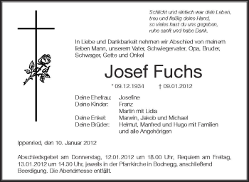 Anzeige von Josef Fuchs von Schwäbische Zeitung