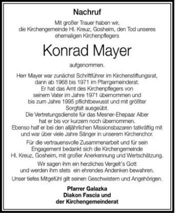 Anzeige von Konrad Mayer von Schwäbische Zeitung