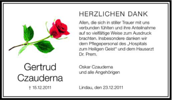 Anzeige von Gertrud Czauderna von Schwäbische Zeitung