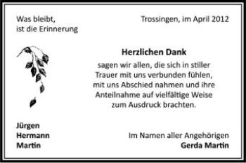 Anzeige von Jürgen Hermann Martin von Schwäbische Zeitung