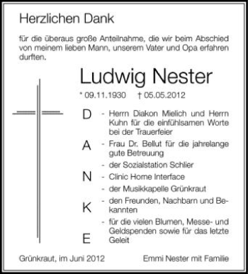 Anzeige von Ludwig Nester von Schwäbische Zeitung