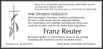 Anzeige von Franz Reuter von Schwäbische Zeitung