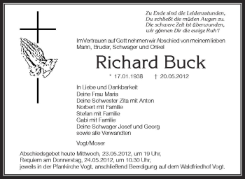 Anzeige von Richard Buck von Schwäbische Zeitung
