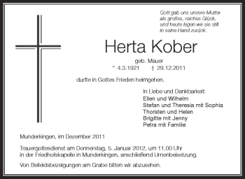 Anzeige von Herta  Kober von Schwäbische Zeitung