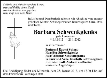 Anzeige von Barbara Schwenkglas von Schwäbische Zeitung