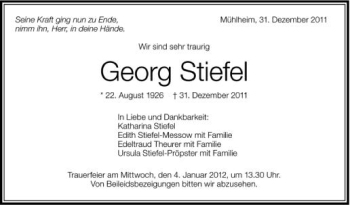Anzeige von Georg Stiefel von Schwäbische Zeitung