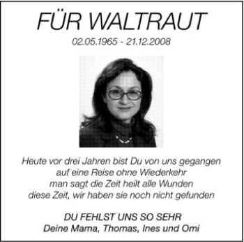 Anzeige von Waltraut  von Schwäbische Zeitung