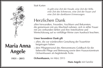 Anzeige von Maria Anna Angele von Schwäbische Zeitung