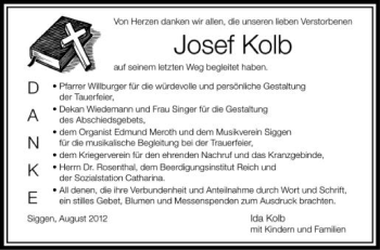 Anzeige von Josef Kolb von Schwäbische Zeitung