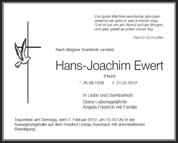 Anzeige von Hans-Joachim Ewert von Schwäbische Zeitung