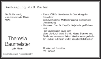 Anzeige von Theresia Baumeister von Schwäbische Zeitung