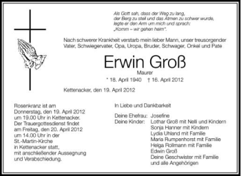 Anzeige von Erwin Groß von Schwäbische Zeitung