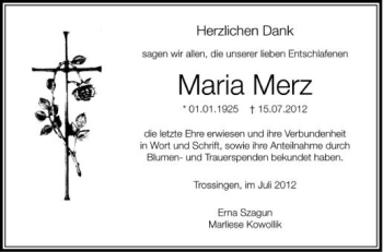 Anzeige von Maria Merz von Schwäbische Zeitung