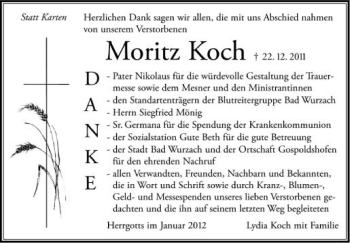 Anzeige von Moritz Koch von Schwäbische Zeitung