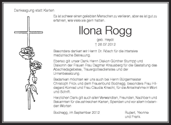 Anzeige von Ilona Rogg von Schwäbische Zeitung