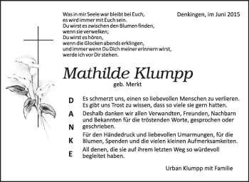 Anzeige von Mathilde Klumpp von Schwäbische Zeitung