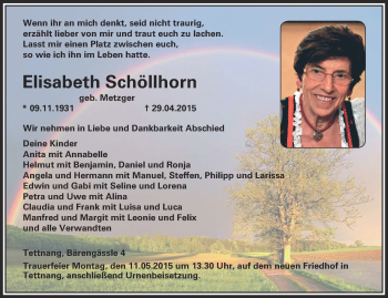 Anzeige von Elisabeth Schöllhorn von Schwäbische Zeitung