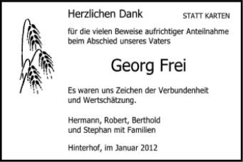 Anzeige von Georg Frei von Schwäbische Zeitung