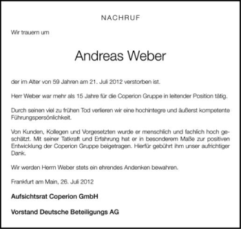 Anzeige von Andreas Weber von Schwäbische Zeitung