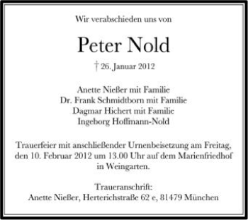 Anzeige von Peter Nold von Schwäbische Zeitung