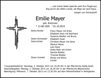 Anzeige von Emilie Mayer von Schwäbische Zeitung