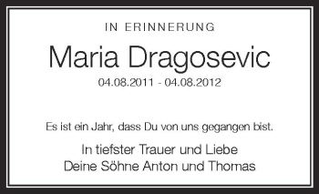 Anzeige von Maria Dragosevic von Schwäbische Zeitung