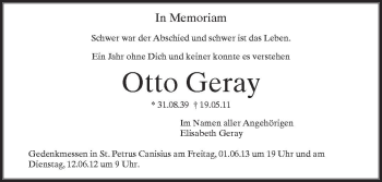 Anzeige von Otto Geray von Schwäbische Zeitung