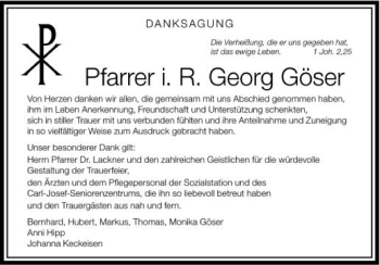 Anzeige von Georg Göser von Schwäbische Zeitung