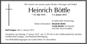 Anzeige von Heinrich Böttle von Schwäbische Zeitung