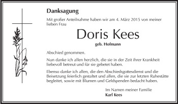 Anzeige von Doris Kees von Schwäbische Zeitung