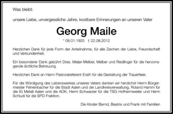 Anzeige von Georg Maile von Schwäbische Zeitung