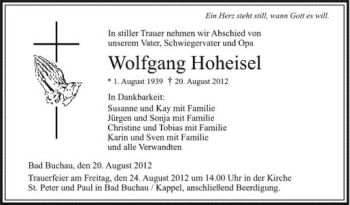 Anzeige von Wolfgang Hoheisel von Schwäbische Zeitung