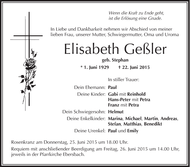 Traueranzeigen Von Elisabeth Geßler | Schwaebische.de Trauerportal