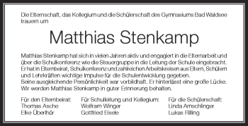 Anzeige von Matthias Stenkamp von Schwäbische Zeitung