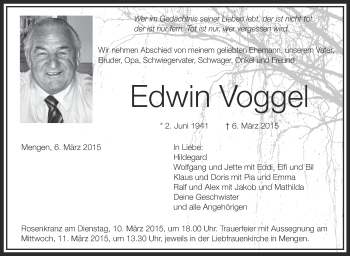 Anzeige von Edwin Voggel von Schwäbische Zeitung