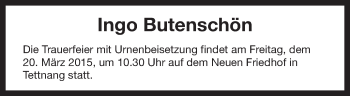 Anzeige von Ingo Butenschön von Schwäbische Zeitung