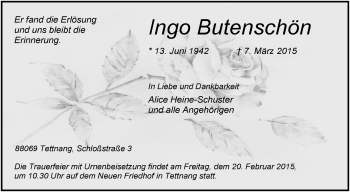 Anzeige von Ingo Butenschön von Schwäbische Zeitung