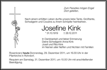 Anzeige von Josefine Kink von Schwäbische Zeitung