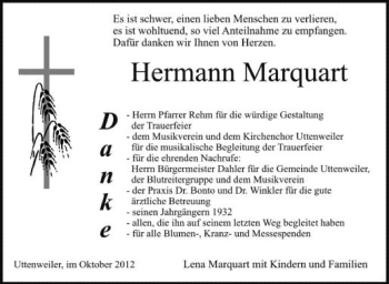 Anzeige von Hermann Marquart von Schwäbische Zeitung