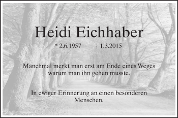 Anzeige von Heidi Eichhaber von Schwäbische Zeitung