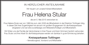 Anzeige von Helena Stular von Schwäbische Zeitung