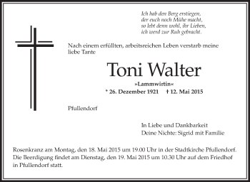 Anzeige von Toni Walter von Schwäbische Zeitung