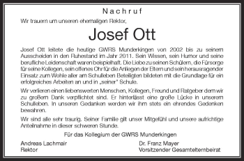 Anzeige von Josef Ott von Schwäbische Zeitung