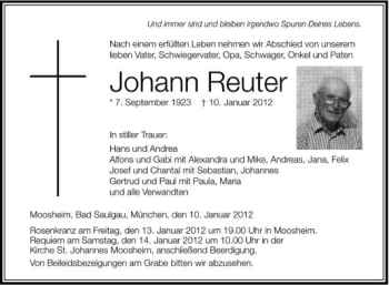 Anzeige von Johann Reuter von Schwäbische Zeitung