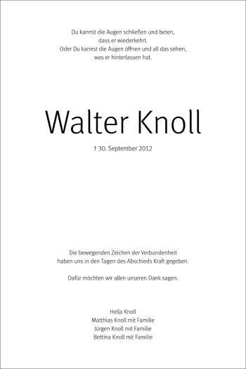 Anzeige von Walter Knoll von Schwäbische Zeitung